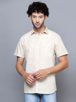 Cantabil - Mens Printed Ecru Melange Casual Shirt