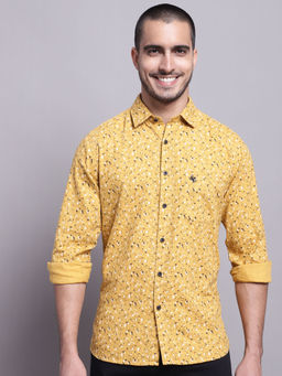 Cantabil - Mens Printed Mustard Casual Shirt