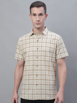 Cantabil - Mens Checks Beige Casual Shirt