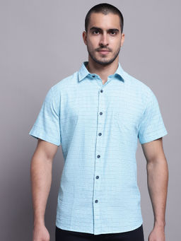 Cantabil - Mens Checks Sky Blue Casual Shirt
