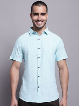 Cantabil - Mens Stripes Turquoise Casual Shirt