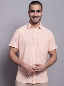 Cantabil - Mens Stripes Peach Casual Shirt