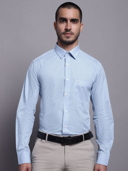 Cantabil - Mens Printed Sky Blue Formal Shirt