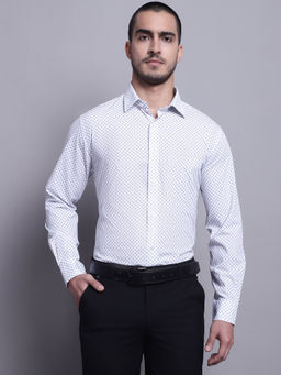 Cantabil - Mens Printed White Formal Shirt