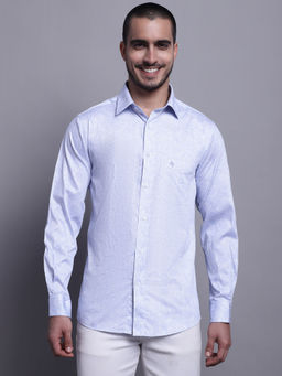 Cantabil - Mens Printed Sky Blue Casual Shirt