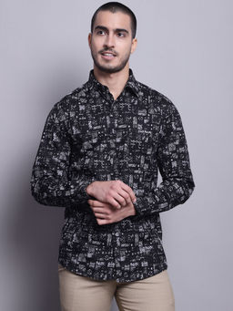 Cantabil - Mens Printed Black Casual Shirt