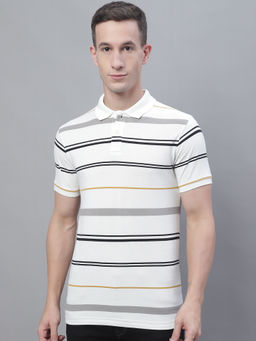 Cantabil - Mens Stripes Off White Polo T-Shirt