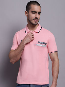 Cantabil - Mens Printed Pink Polo T-Shirt