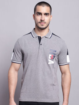 Cantabil - Mens Printed Grey Melange Polo T-Shirt