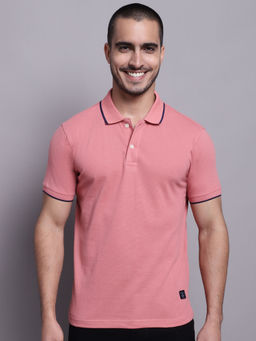 Cantabil - Mens Solid Pink Polo T-Shirt