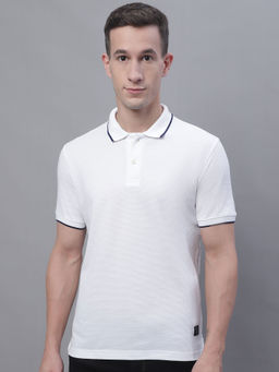 Cantabil - Mens Solid White Polo T-Shirt