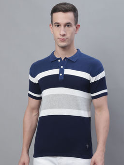 Cantabil - Mens Stripes Blue Polo T-Shirt
