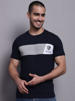 Cantabil - Mens Printed Navy T-Shirt