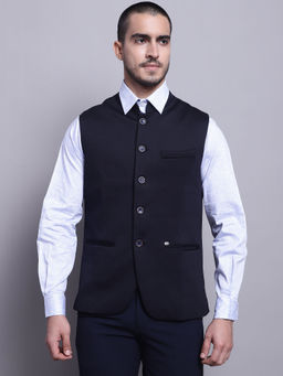 Cantabil Mens Solid Navy Waist Coat