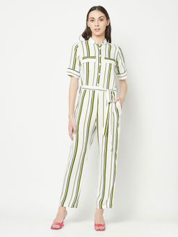 CRIMSOUNE CLUB - Women Olive Striped Basic Jumpsuit (Set of 2)