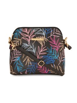 Lapis O Lupo - Women Leaf Print Sling Bag Llsl00105Bk13 Black