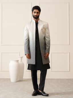 Denis Parkar - Men Black Ombre Sequins Indowestern Sherwani with Jacket & Pant (Set of 3)