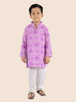 Junitos - Boys Purple Cotton Printed Straight Kurta with Pyjama (Set of 2)