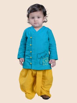 Junitos - Boys Turquoise Cotton Full Sleeve Embroidered Kurta with Dhoti (Set of 2)