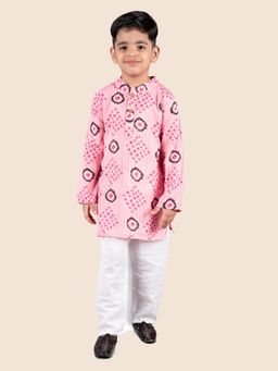 Junitos - Boys Pink Cotton Printed Kantha Kurta with Pyjama (Set of 2)