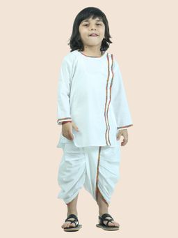 Junitos - Boys White Cotton Side Button Kurta with Dhoti (Set of 2)