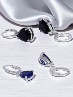 OOMPH - Combo of 2 Blue and Black Cubic Zirconia Fashion Drop Earrings Teardrop Shape (Pack of 2)