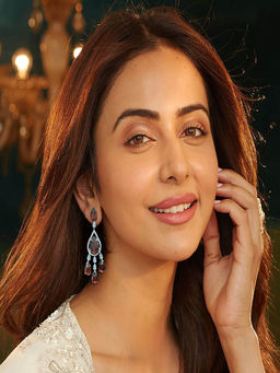 Accessher - Silver-Tone Brown Teardrop Crystal Dangle Earrings with Sparkling Stone