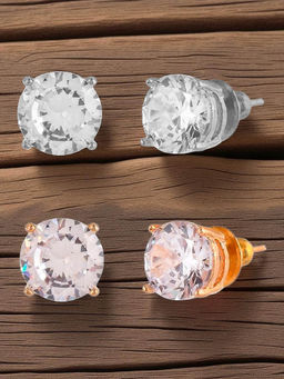 OOMPH - Combo of 2 Gold and Silver Tone Fashion Ear Stud Earrings Cubic Zirconia (Pack of 2)