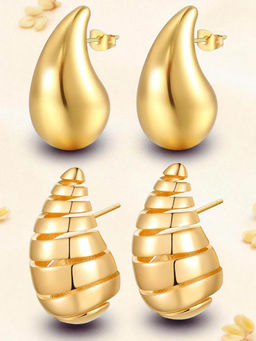 OOMPH - Combo of 2 Gold Tone Waterdrop Drop Earrings Bold Gold Look (Pack of 2)