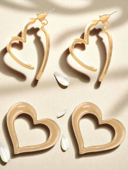 OOMPH - Combo of 2 Gold Fashion Hoop and Stud Earring Heart Shape For Women and Girls (Pack of 2)