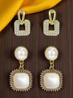 OOMPH - Combo of 2 Gold Fashion Drop Earrings Cubic Zirconia Square Shape (Pack of 2)