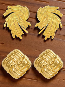 OOMPH - Combo of 2 Gold Fashion Large Stud Earrings Twist-N-Turn and Knotted Design (Pack of 2)