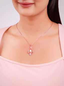 GIVA - 925 Silver Rose Gold Princess Pearl Pendant With Link Chain