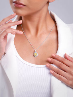 GIVA - 925 Silver Citrine Drop Pendant With Link Chain