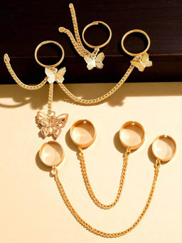 OOMPH - Combo of 4 Gold Tone Ring Set Butterfly Charms For Women and Girls (Pack of 4)