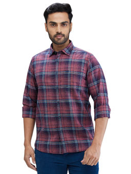 ColorPlus - Contemporary Fit Casual Shirt Full Sleeves Collar Neck Checks Purple & Blue