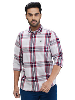 ColorPlus - Contemporary Fit Casual Shirt Full Sleeves Collar Neck Checks White & Red