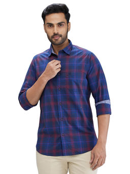 ColorPlus - Slim Fit Casual Shirt Full Sleeves Collar Neck Checks Blue & Red
