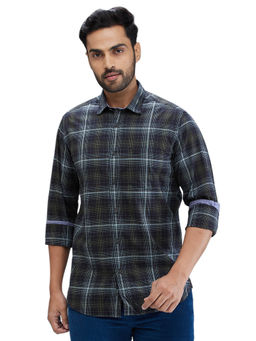 ColorPlus - Slim Fit Casual Shirt Full Sleeves Collar Neck Checks Black & Blue