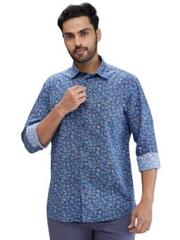 ColorPlus - Tailored Fit Casual Shirt Full Sleeves Collar Neck Printed Blue