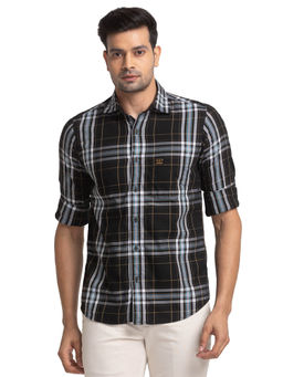ColorPlus - Tailored Fit Casual Shirt Full Sleeves Collar Neck Checks Black & White