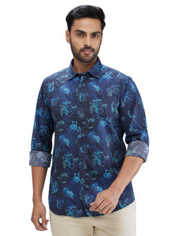 ColorPlus - Regular Fit Casual Shirt Full Sleeves Collar Neck Printed Indigo