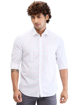 ColorPlus - Contemporary Fit Casual Shirt Full Sleeves Collar Neck Checks White & Pink