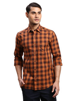 ColorPlus - Regular Fit Casual Shirt Full Sleeves Collar Neck Checks Orange & Brown