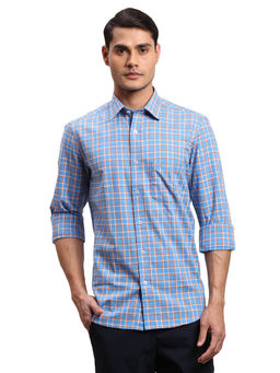 ColorPlus - Regular Fit Casual Shirt Full Sleeves Collar Neck Checks Blue & Orange