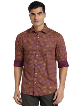 ColorPlus - Regular Fit Casual Shirt Full Sleeves Collar Neck Printed Maroon