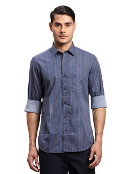 ColorPlus - Regular Fit Casual Shirt Full Sleeves Collar Neck Printed Navy Blue