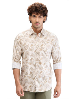 ColorPlus - Regular Fit Casual Shirt Full Sleeves Collar Neck Floral Beige