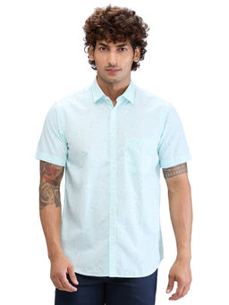 ColorPlus - Tailored Fit Casual Shirt Half Sleeves Collar Neck Floral Blue