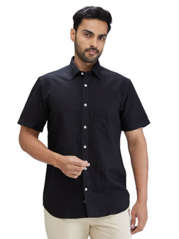 ColorPlus - Tailored Fit Casual Shirt Half Sleeves Collar Neck Solid Black
